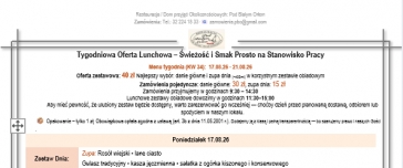 Tygodniowa Oferta Lunchowa. Tydzień KW 34 (17-21.08.26) & Smaki na Życzenie 